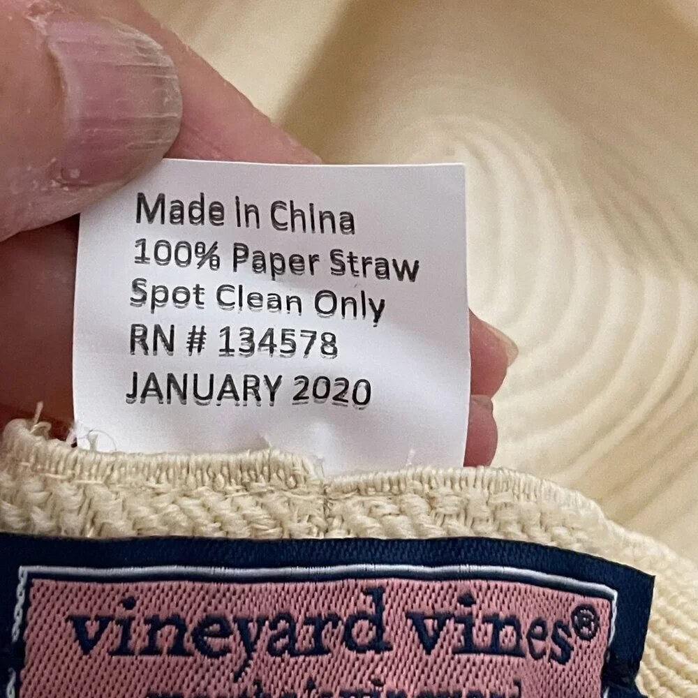 Vineyard Vines White Wide 4" Brim Fedora Sunhat Paper Straw OS Elastic Band - Picture 7 of 7